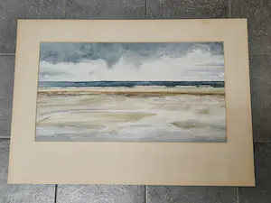 Margriet Wehrmeijer - Grote gouache op karton "Kustgezicht" gesigneerd - in passe partout kopen? Bied vanaf 40!
