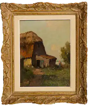 Henri Endlich - Olieverf op doek, Boerderij aan een plas - Ingelijst verkauft für € 48!