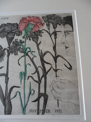 Arja van den Berg - Ingekleurde ets, Anjer kopen? Bied vanaf 20!