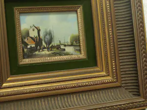 Jens Joppe - Miniatuurschilderij “Dorpje a/h water” , olieverf op panneel – 7 x 9 cm. kopen? Bied vanaf 100!