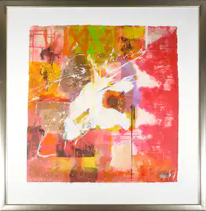 Bram Reijnders - Gemengde techniek op papier, Abstracte compositie - Ingelijst (Zeer groot) verkauft für € 80!