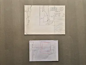 AcheterFranz Eggenschwiler - Schweiz modernistischen Kunstler - 2 Telefonzeichnungen, 1985/86, gesigneerd? Enchérissez de 60!
