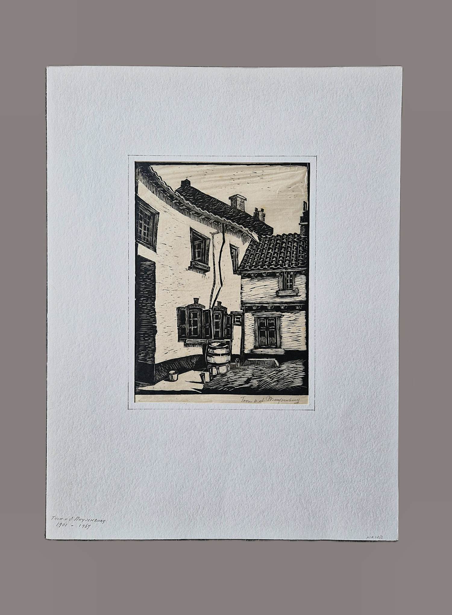 Toon van de Muysenberg - monochrome jaren 30 houtsnede op Japans - Limburgse binnenplaats kopen? Bied vanaf 37!