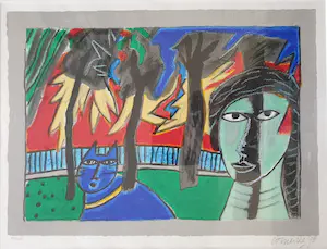 Corneille - Le Chat Bleu - Litho - 1998 - 83/200 - Ingelijst kopen? Bied vanaf 395!