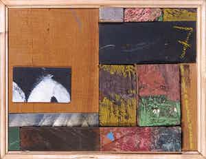 Christiaan Paul Damste - Collage van (beschilderd) hout, Nr. 7 - Ingelijst verkocht voor € 250!