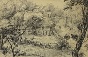 Alexander Gerhardus Dieperink - Houtskool, Dorpsgezicht - Ingelijst kopen? Bied vanaf 35!