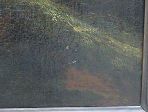 Cornelis Huysmans - 17e eeuw - Olieverf op doek - Heuvellandschap met droogstaande rivierbedding - Ingelijst kopen? Bied vanaf 800!