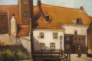 Niet of onleesbaar gesigneerd - Olieverf op doek, Stadsgezicht Amersfoort Muurhuizen - Ingelijst kopen? Bied vanaf 1!