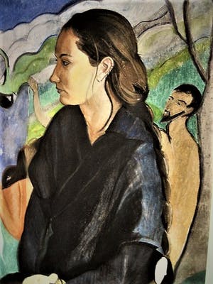 Niet of onleesbaar gesigneerd - Intrigerende gemengde techniek "damesportret met figuren" MEGAGROOT! kopen? Bied vanaf 1!