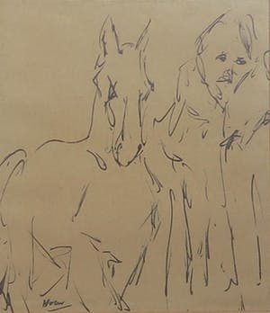 Pieter Haan - Lot van twee originele werken met pentekening en met acryl kopen? Bied vanaf 1!