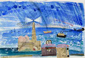 Henk de Vos - Collage op papier, Havengezicht verkauft für € 240!