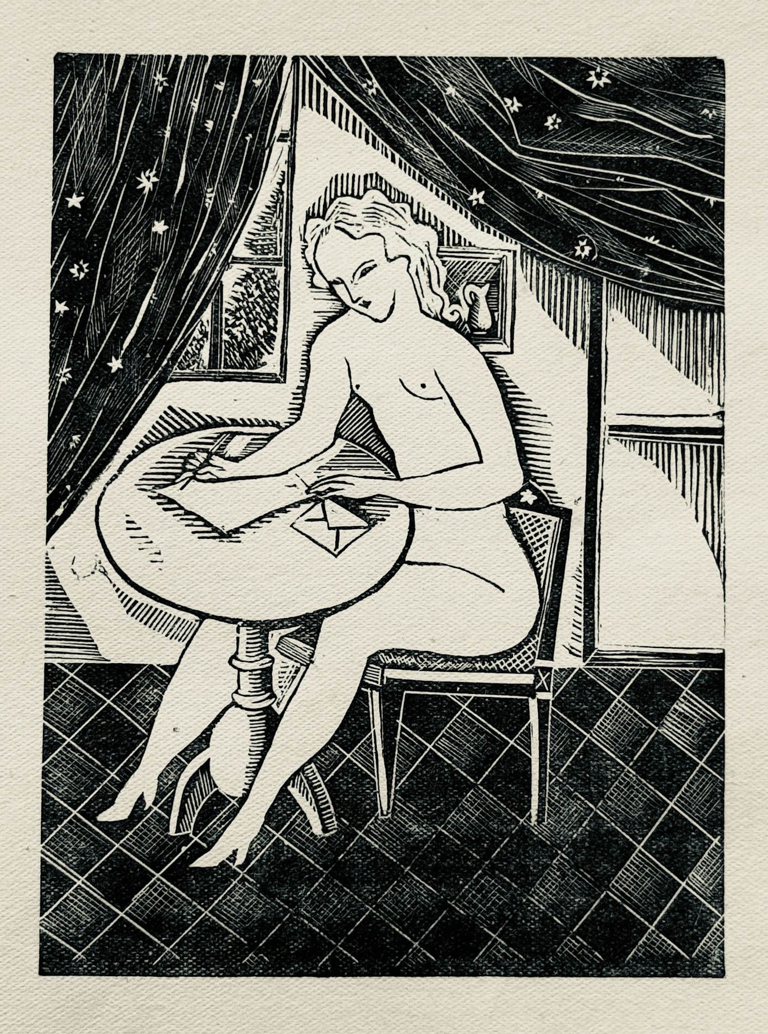 Tsuguharu Foujita - Liebesbrief Weiblicher Akt Liebe 1925 ars nuditas Love letter verkocht voor € 85!