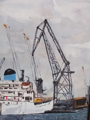 Niet of onleesbaar gesigneerd - Havenzicht met schepen aan de kade kopen? Bied vanaf 1!