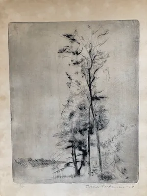 Reino Partanen - twee bomen in kaal landschap kopen? Bied vanaf 15!