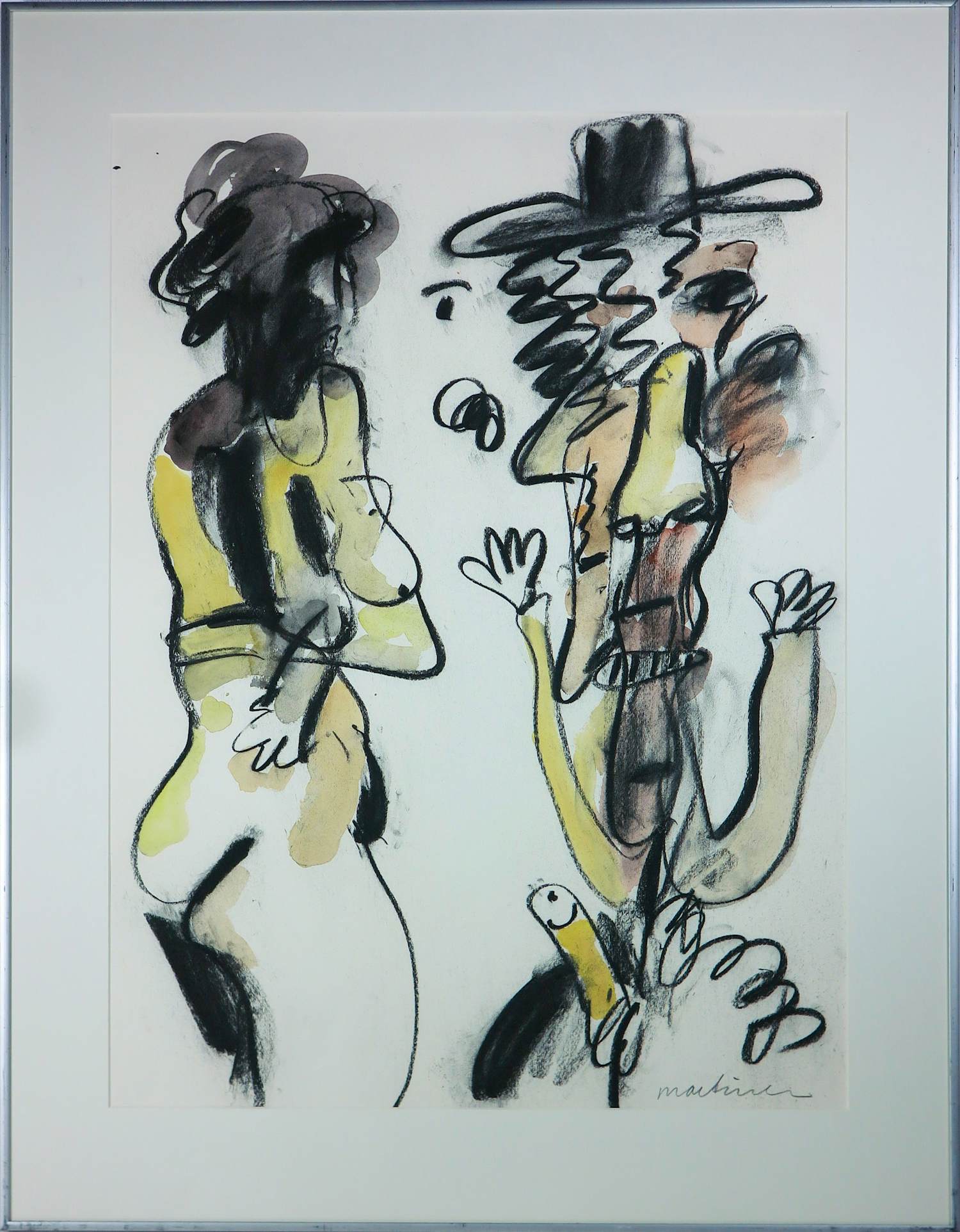 Anton Martineau - Houtskool en aquarel, Amor Mio - Ingelijst kopen? Bied vanaf 80!