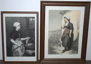 François Nicolas Auguste Feyen-Perrin - ets- Bretonse vissersmeisjes 1880 + 2 litho's Scheveningen kopen? Bied vanaf 40!