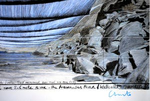 Christo - Over The River op gehamerd karton en in blauw handgesigneerd kopen? Bied vanaf 230!