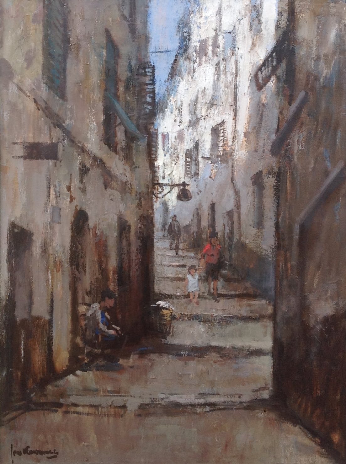 Jan Korthals - Figuren in straatje te Nice kopen? Bied vanaf 450!