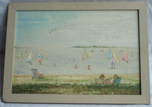 Niet of onleesbaar gesigneerd - Olieverf op paneel , “Strand Muiderberg” – gesigneerd & ingelijst - 1989 kopen? Bied vanaf 10!
