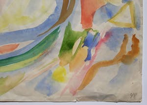 Erik Ortvad - CoBrA figuur in fantasielandschap, aquarel (1948 !) kopen? Bied vanaf 495!