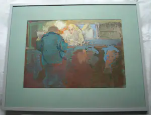 Peter Polderman - Ingelijst , Tempera , In het Café 1 – 1990 - Lijst, 78 x 97 cm kopen? Bied vanaf 150!