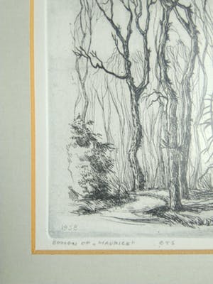 Niet of onleesbaar gesigneerd - Bomen op Maurick Ets 1958 kopen? Bied vanaf 10!
