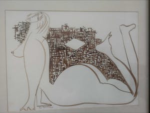 Theo Beerendonk - Naakt. Liggende vrouw. Viltstift. kopen? Bied vanaf 59!