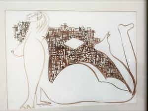 Theo Beerendonk - Naakt. Liggende vrouw. Viltstift. verkocht voor € 59!