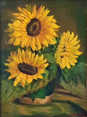 Niet of onleesbaar gesigneerd - Gemberpot met zonnebloemen verkocht voor € 1!