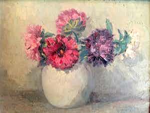 Johannes Antonius Pietersen - Stilleven Asters - Olieverf op doek, Mooi Ingelijst verkocht voor € 120!