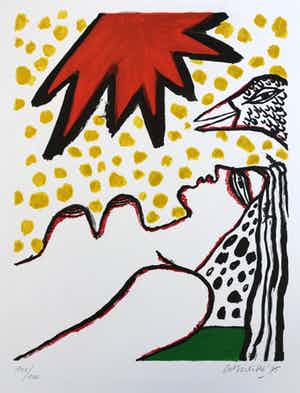 Corneille - Mooie litho - 'Rode Zon' - 1975 - 100/100 verkocht voor € 125!