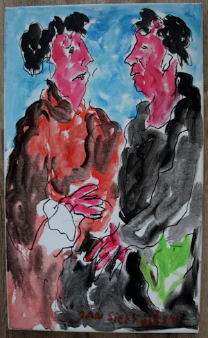 Jan Sierhuis - Olieverf op doek: "het gesprek" - 2016 kopen? Bied vanaf 699!