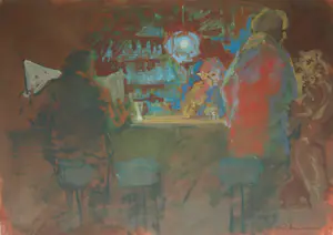 Peter Polderman - Ingelijst , Tempera , In het Café 2 – 1990 - Lijst, 78 x 97 cm kopen? Bied vanaf 20!