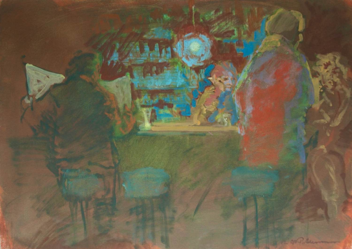 Peter Polderman - Ingelijst , Tempera , In het Café 2 – 1990 - Lijst, 78 x 97 cm kopen? Bied vanaf 150!