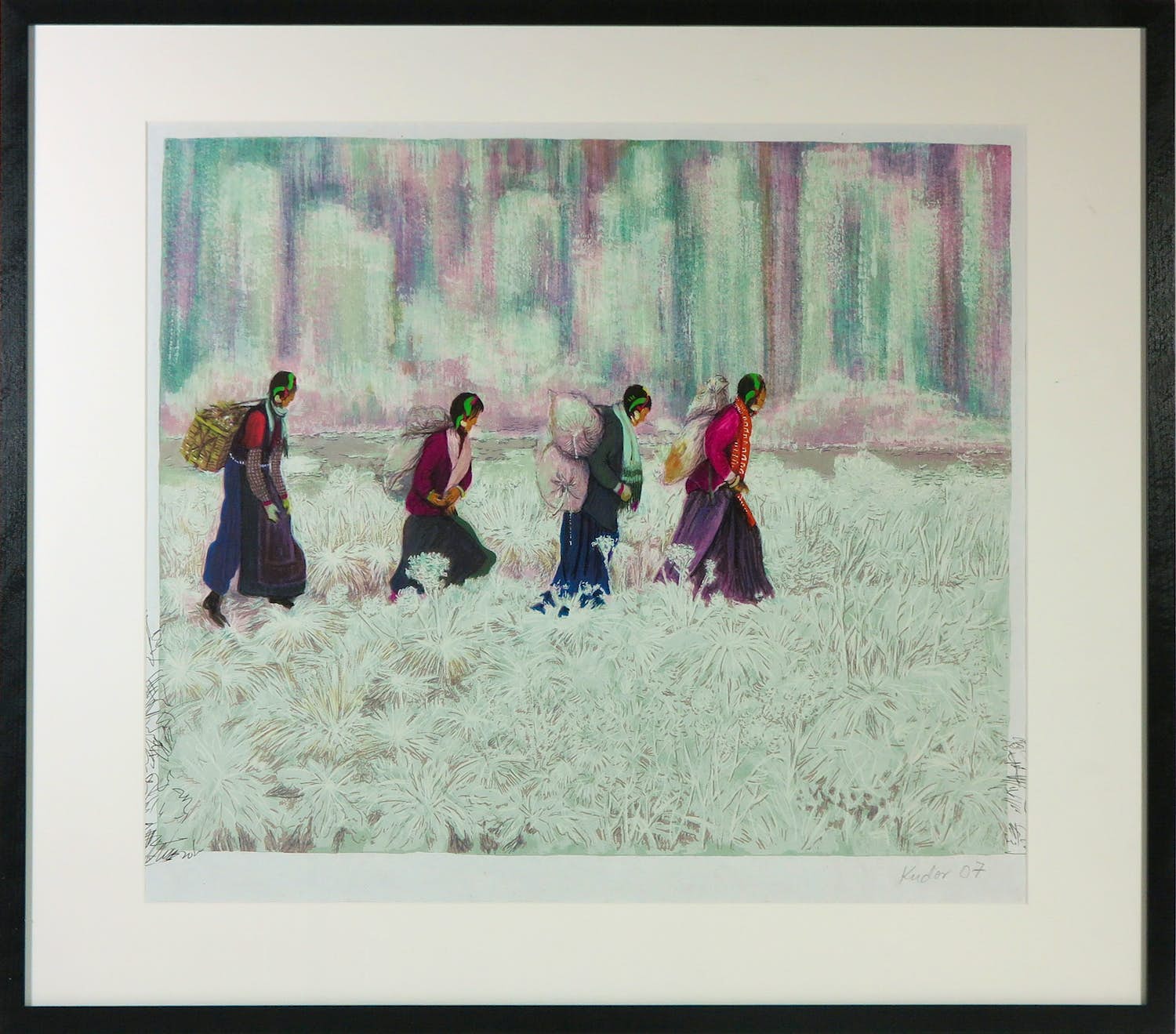 Csilla Kudor - Zeefdruk, Madchen im Feld - Ingelijst verkocht voor € 50!