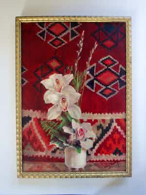 Willem van Dort - Orchideeën voor Oosters tapijt verkocht voor € 150!