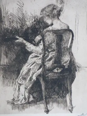 Albert Roelofs - Gitaarspelende dame - Ets kopen? Bied vanaf 60!