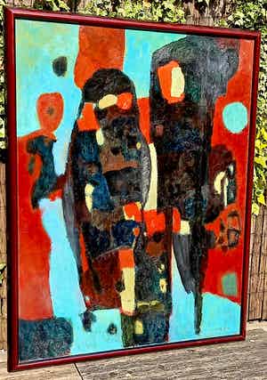 Willem Boon - Abstracte compositie, olieverf op doek (ingelijst, groot!) verkocht voor € 695!