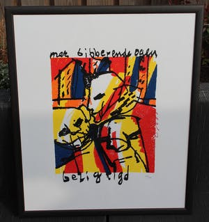 Herman Brood - Ingelijste zeefdruk: Met bibberende ogen bezigtigd kopen? Bied vanaf 249!