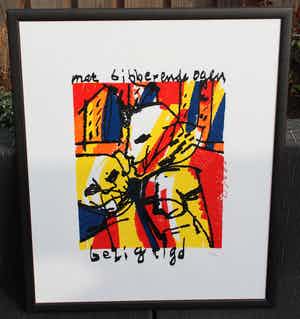 Herman Brood - Ingelijste zeefdruk: Met bibberende ogen bezigtigd verkocht voor € 249!