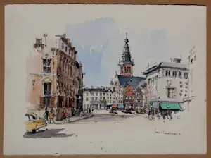 Buy Jan Korthals - Aquarel: Grote markt in Nijmegen - 1963? Bid from 115!