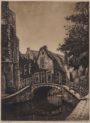 Cornelis Brandenburg - Ets, Delft - Ingelijst kopen? Bied vanaf 40!