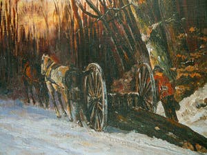 Niet of onleesbaar gesigneerd - Bosarbeider in de winter -olieverf op doek- kopen? Bied vanaf 10!