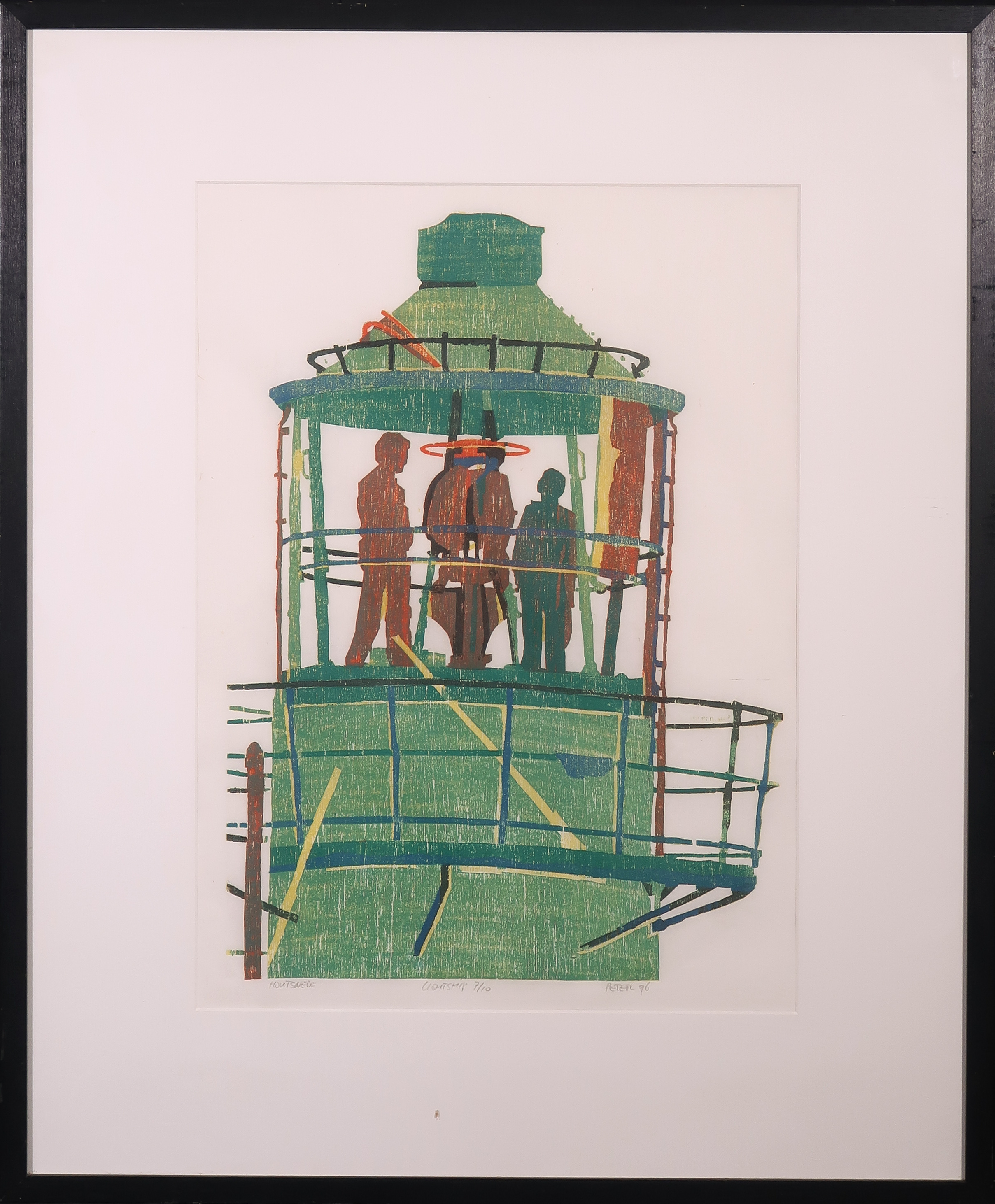 Peter Wortel - Houtsnede, Lightship - Ingelijst kopen? Bied vanaf 1!