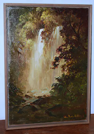 Soedjono Abdullah - Indonesië, een waterval - olieverfschilderij kopen? Bied vanaf 295!