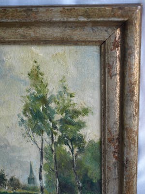 Niet of onleesbaar gesigneerd - Olieverf op paneel , Landschap met vrouw – ingelijst - oud kopen? Bied vanaf 1!