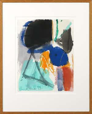 Jurjen de Haan - Gemengde techniek op papier, Abstracte compositie - Ingelijst verkocht voor € 35!