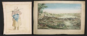 Jacques Gabriel Huquier - Gravure, La ville de Genève + J. van Wijngaarden - Aquarel, Boerenvrouw kopen? Bied vanaf 1!
