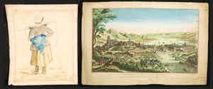 Jacques Gabriel Huquier - Gravure, La ville de Genève + J. van Wijngaarden - Aquarel, Boerenvrouw verkocht voor € 1!