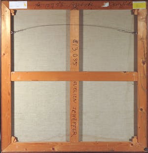 Evelien Scheffer - Acryl op doek, Abstracte compositie met zwarte breuklijnen - Ingelijst (Groot) kopen? Bied vanaf 1!